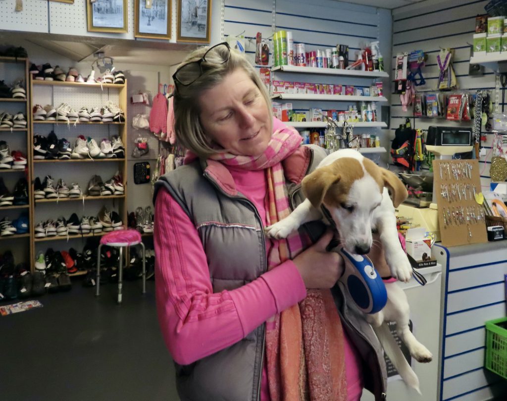 Emporium owner Hayley Black with a Jack Russell called Leonard 